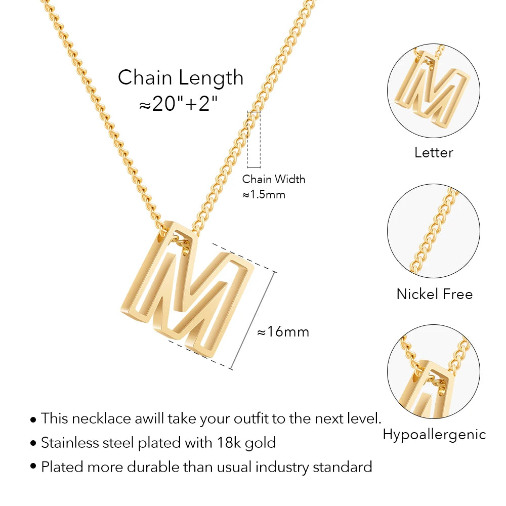 Initial Letter 18k Gold Plated Pendant Necklace