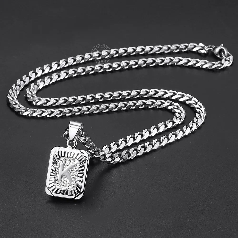 Initial Pendant Necklace in Silver 3mm or 5mm with Cuban Link Chain