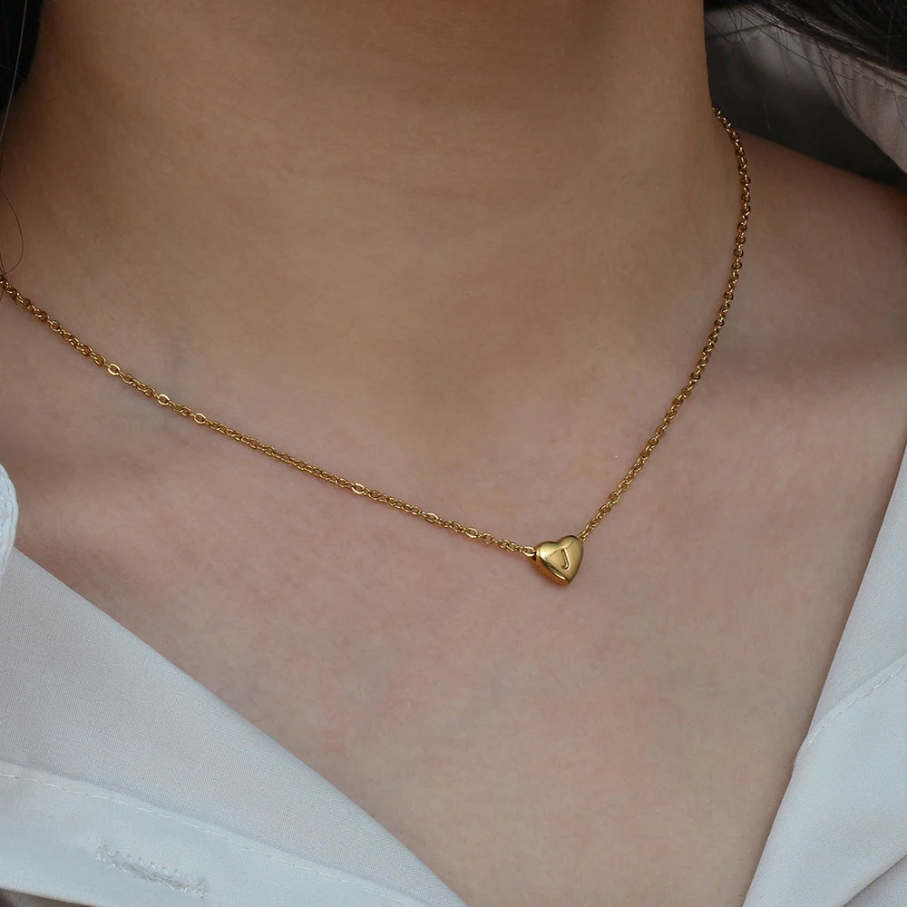 Mini Initial Heart 18k Gold Plated Pendant Necklace