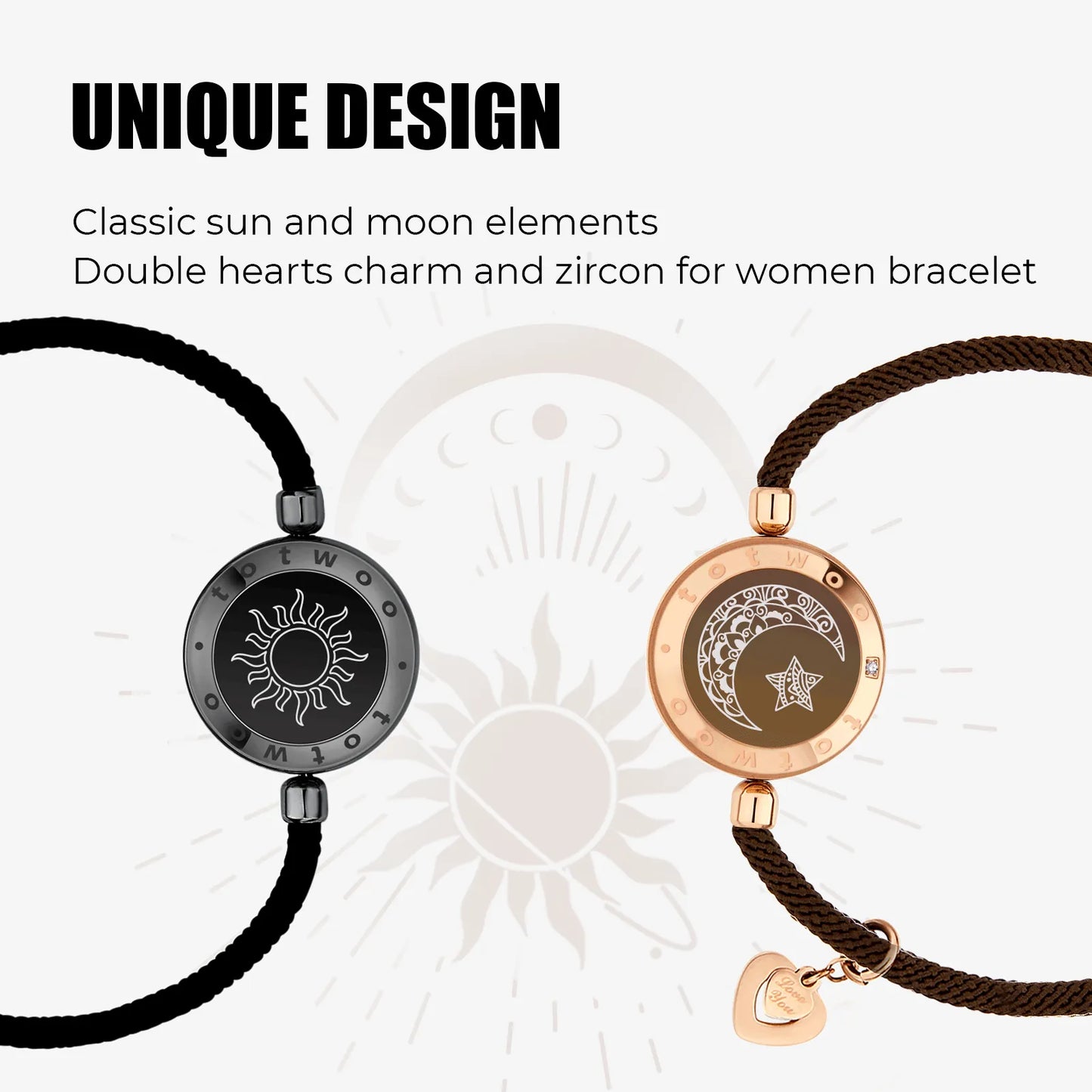 Sun & Moon Long Distance Light up & Vibrate Bracelets