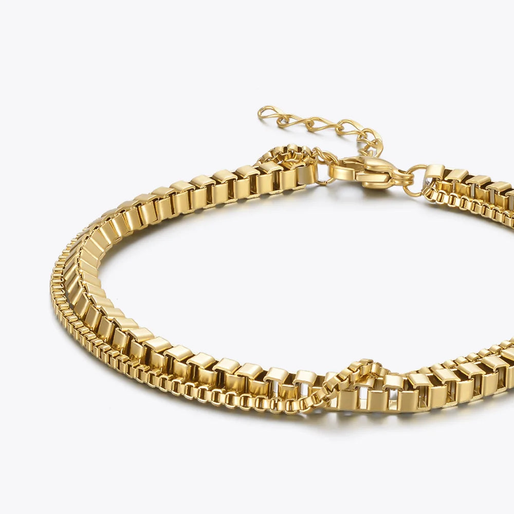 Double Chain Lattice Gold Plated Bracelet