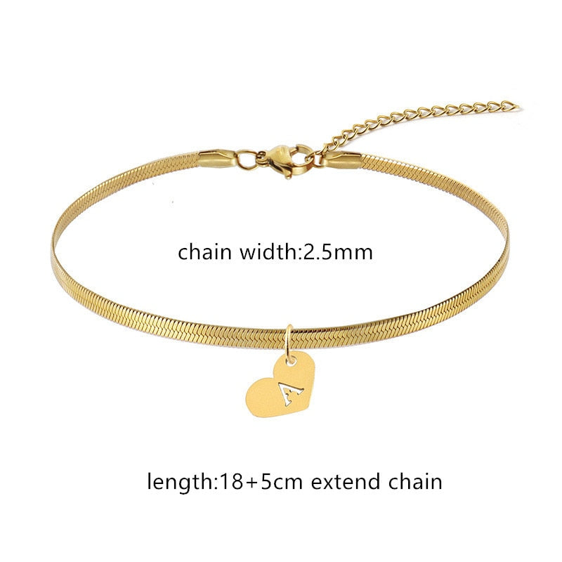 Gold Plated Initial Letter Bracelet Stainless Steel Chain