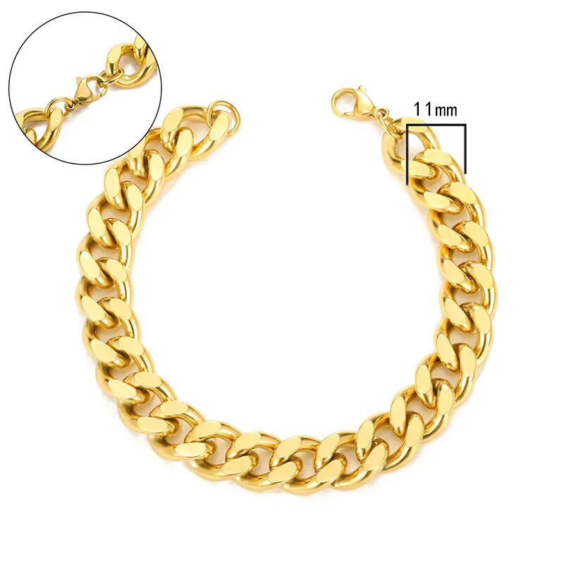 Link Chain Stainless Steel Bracelet 3, 5, 7, 9, 11mm