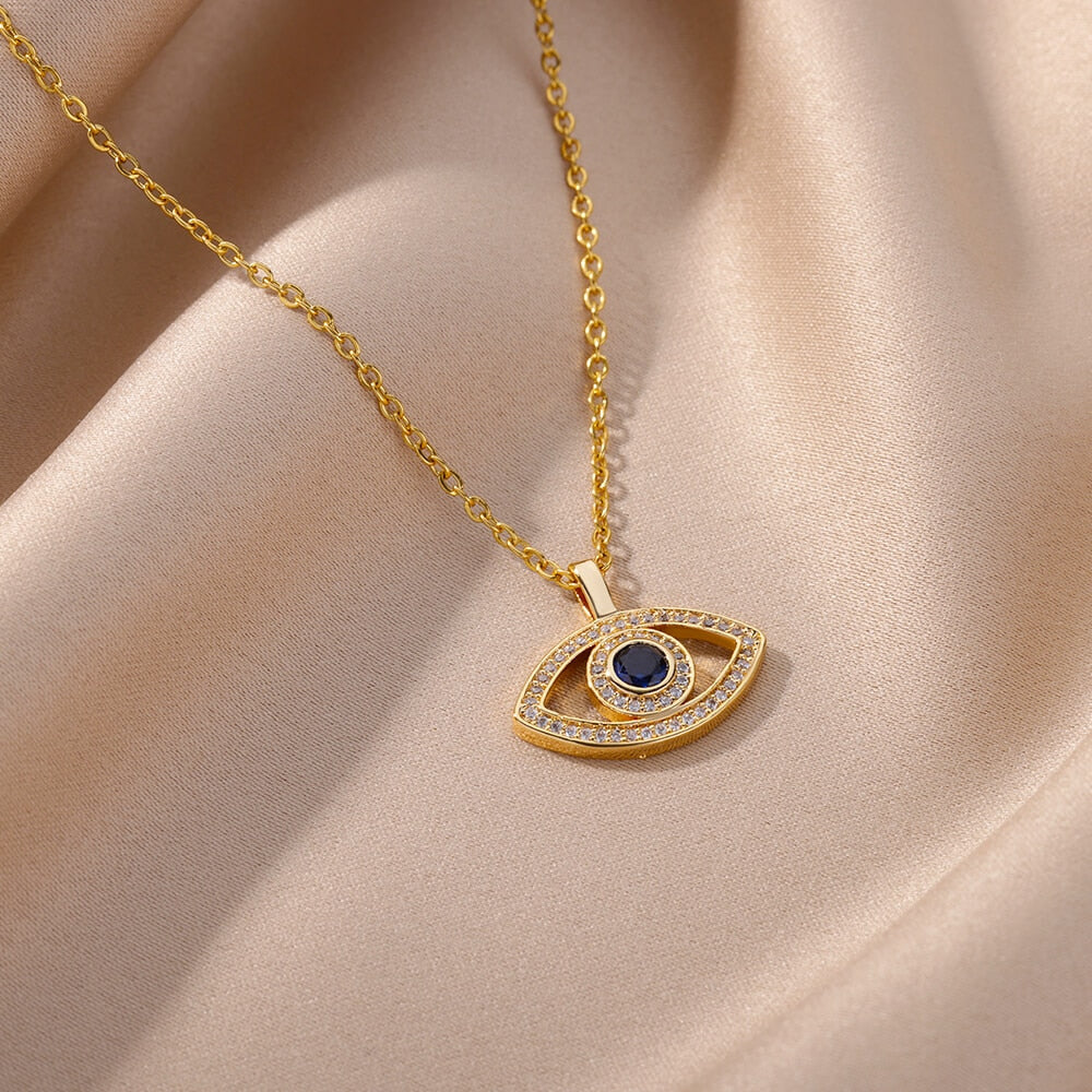 Evil Eye Zircon Blue Necklace in Gold