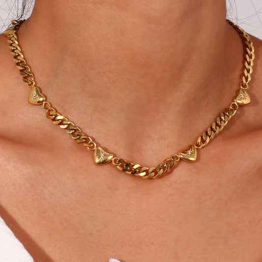 Cuban Chain Necklace Fine Polished Stainless Steel Choker Statement Necklace