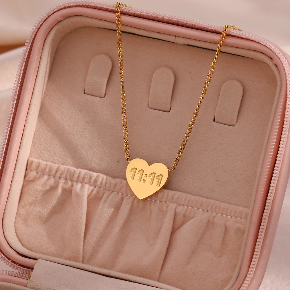 Heart Lucky Angel Stainless Steel 18K Gold Plated Necklace