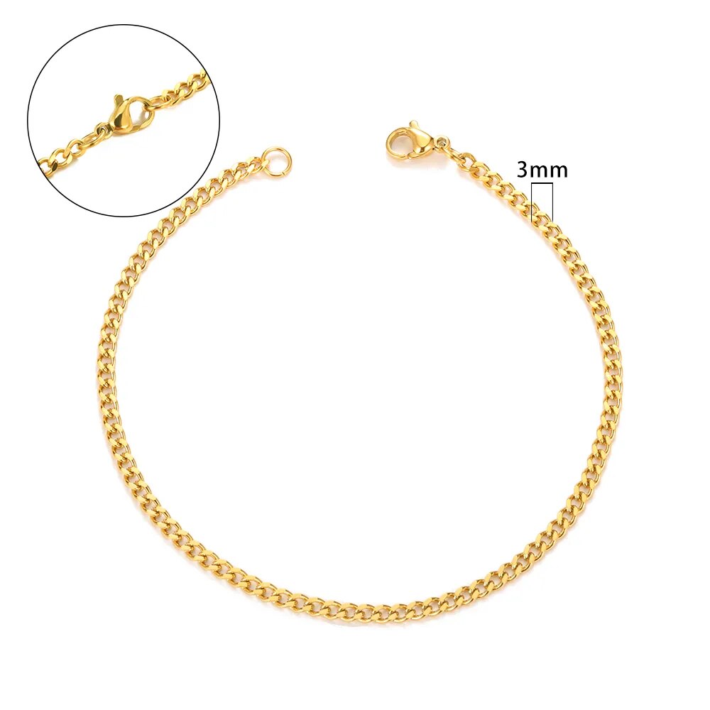 Link Chain Stainless Steel Bracelet 3, 5, 7, 9, 11mm
