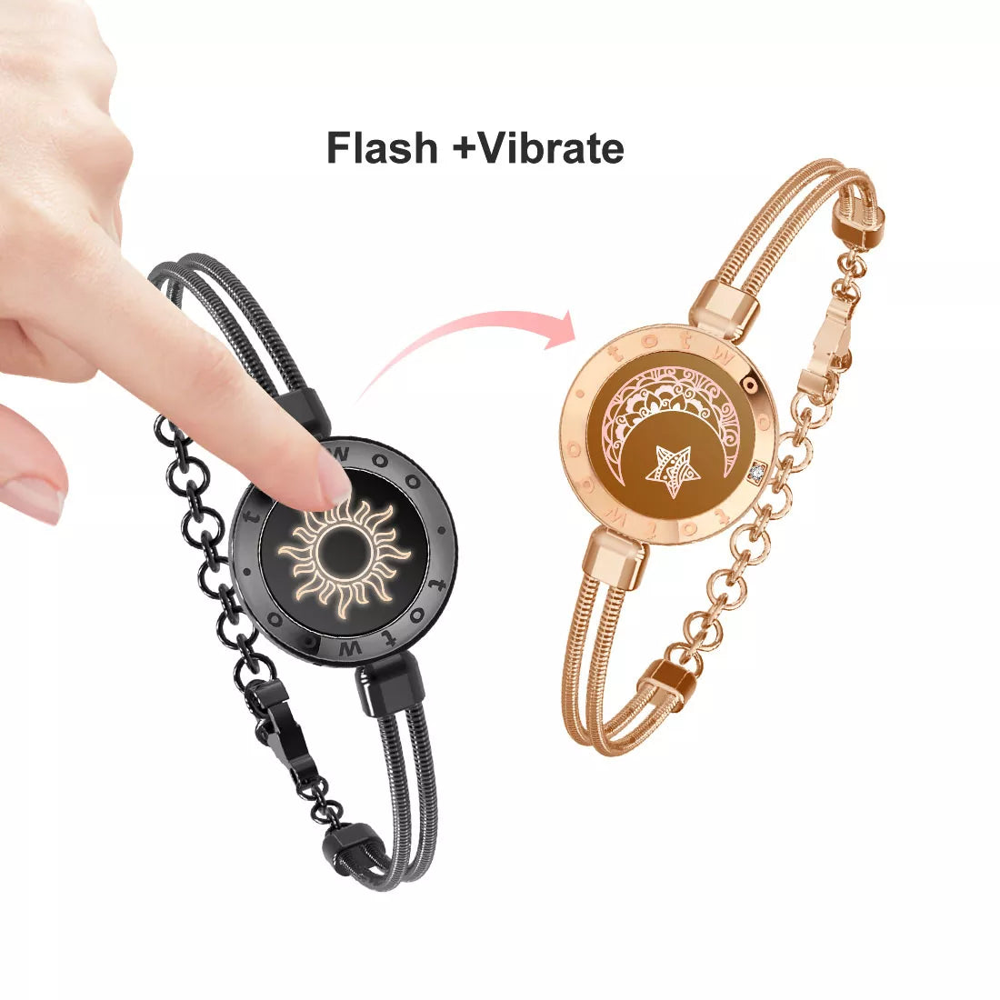 Sun Moon Long Distance Light up Vibrate Bracelets JOZ Jewelry