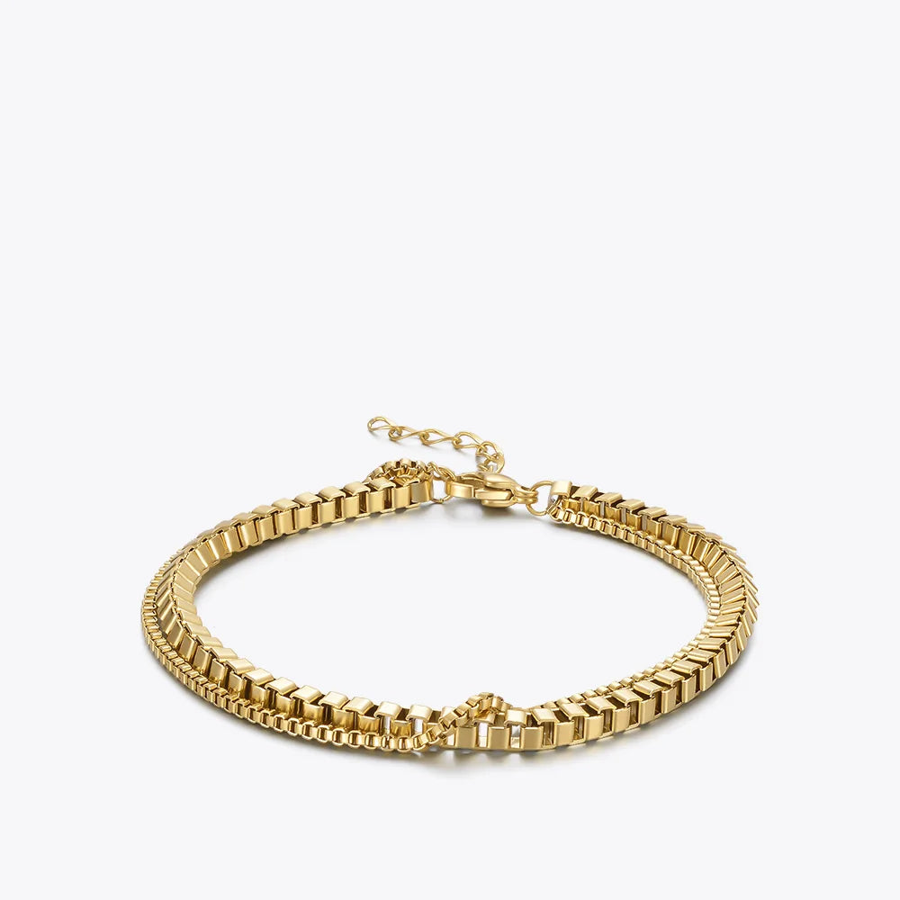 Double Chain Lattice Gold Plated Bracelet