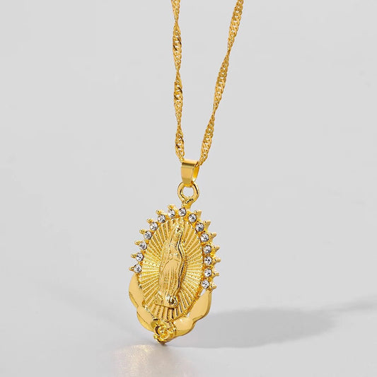 Virgin Mary Plated Gold Necklace