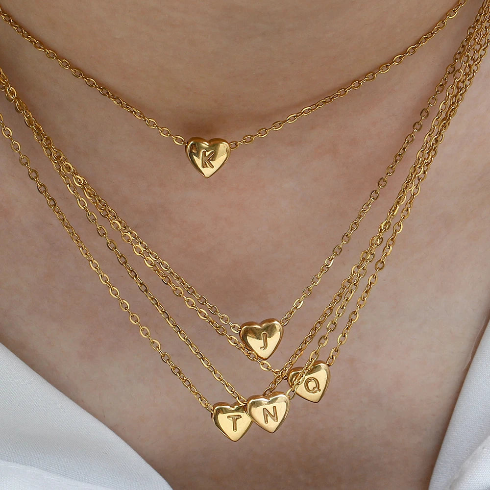 Mini Initial Heart 18k Gold Plated Pendant Necklace